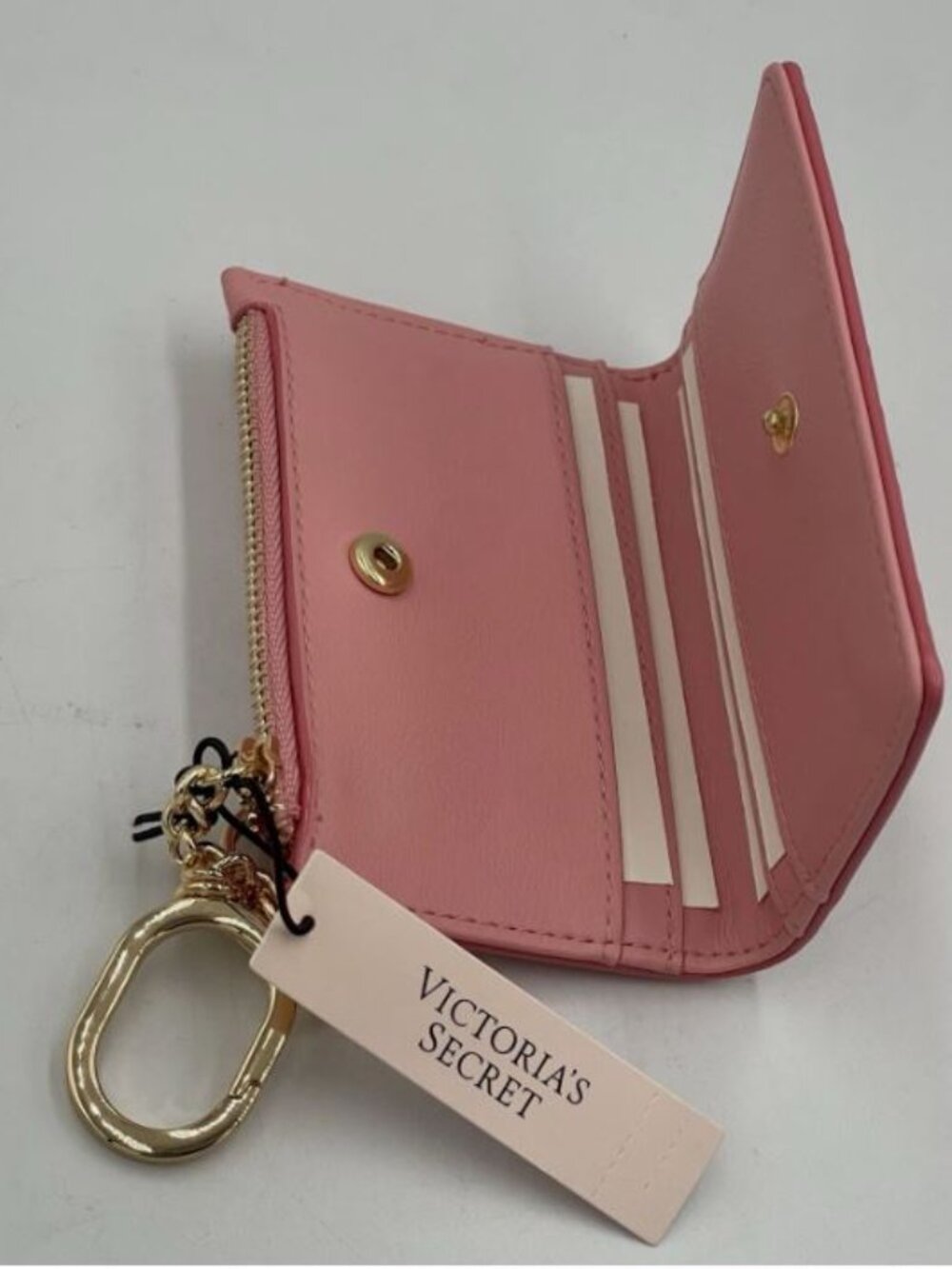 Victoria’s Secret Quilted Pink Card Case Keychain ID Holder Zip Wallet NWT